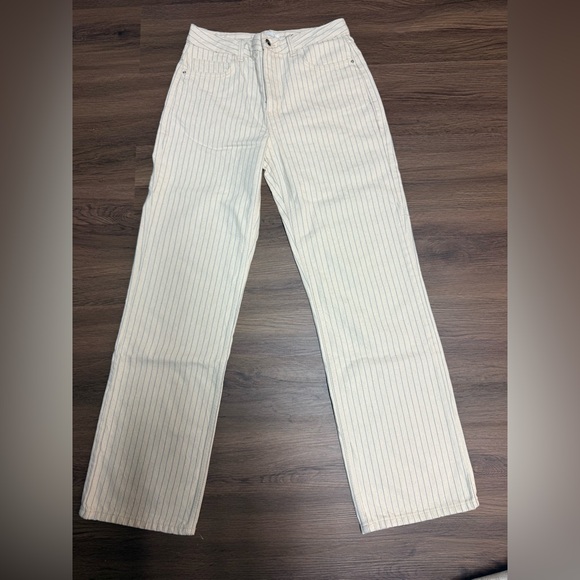 Zara Denim - Zara Beige and Blue Striped Trousers/Jeans